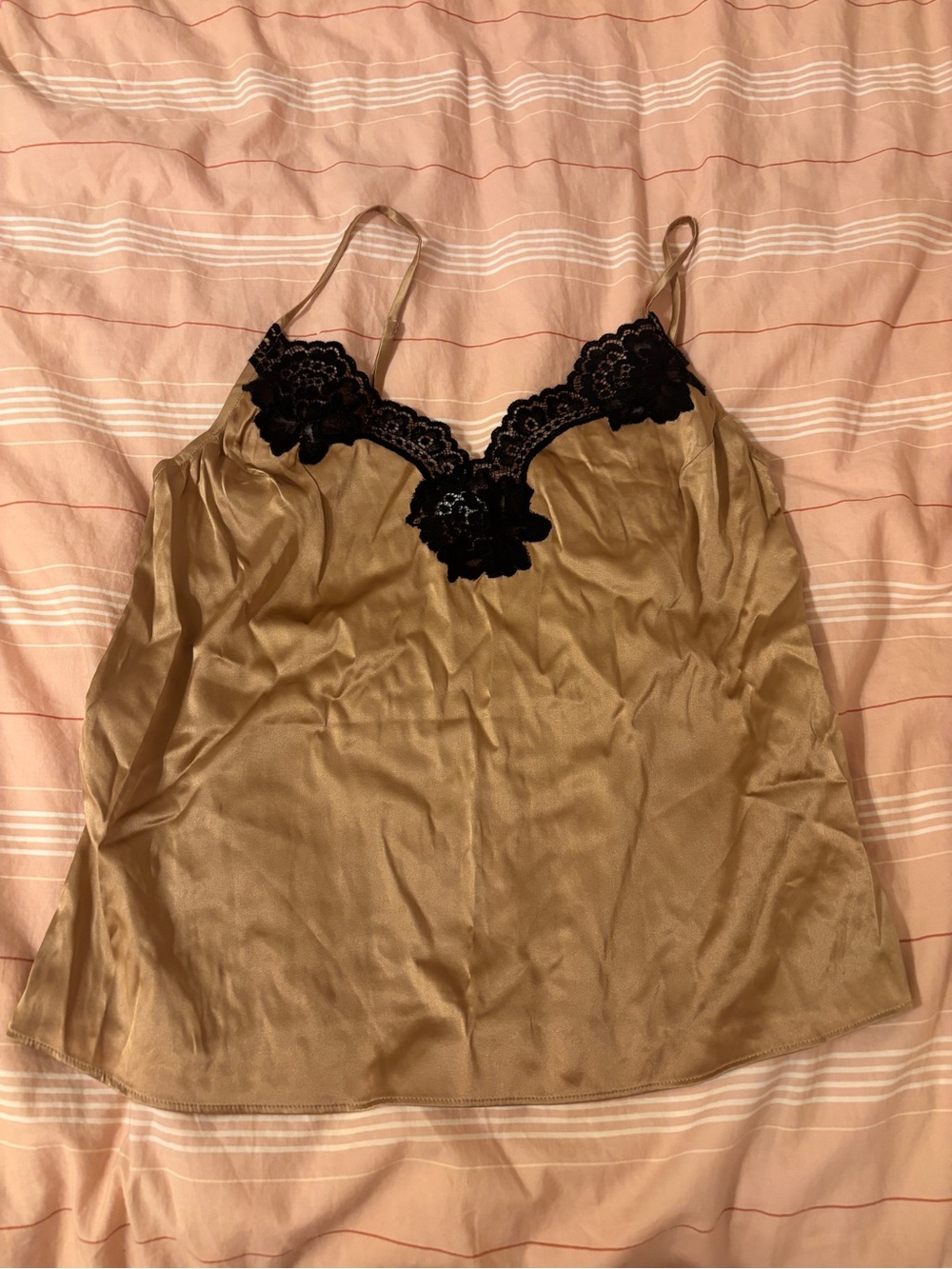 Fleur du Mal Gold-Tan Camisole with Black Lace